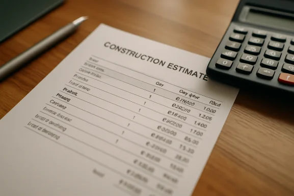 Handwerker prüft ein schriftliches Angebot am Tisch