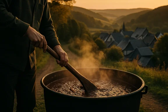Frisch eingekochtes Apfelkraut in Gläsern auf Holztisch