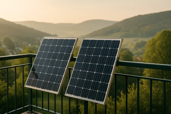 Kleine Solaranlage auf einem Balkon im Grünen