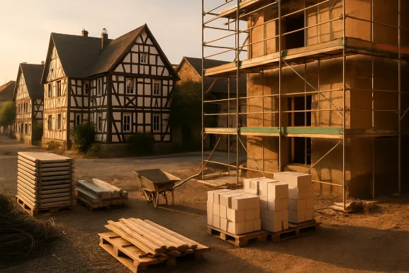 Baupläne und Kostenübersicht auf einem Schreibtisch im Hunsrück