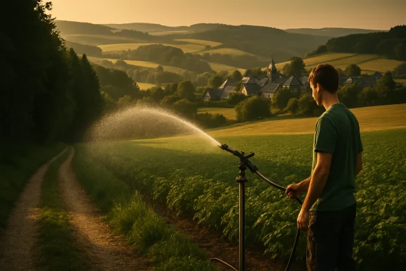 Verschiedene Bewässerungssysteme in einem grünen Hausgarten