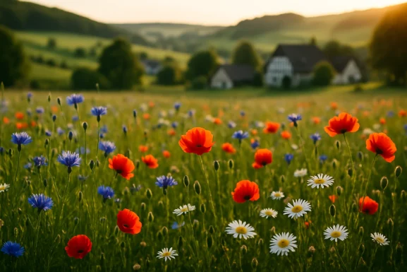 Blühende Wiese mit Wildblumen im Hunsrück