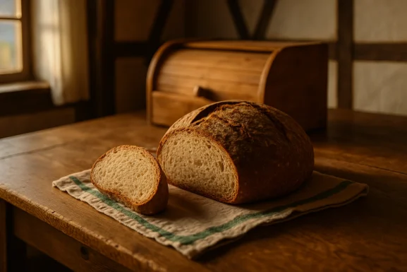 Frisches Brot mit knuspriger Kruste auf Holzbrett