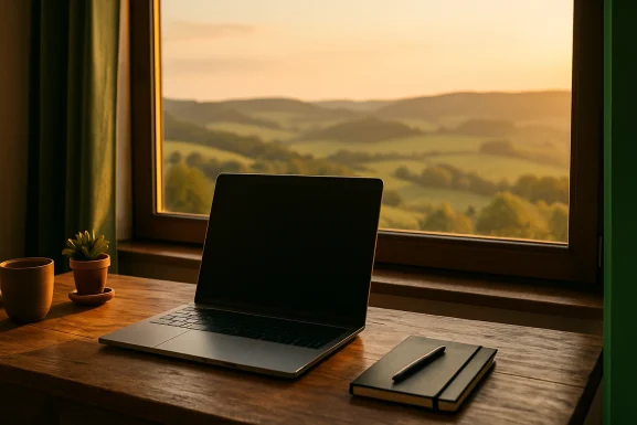 Team arbeitet gemeinsam an Laptops mit Cloud-Symbolen