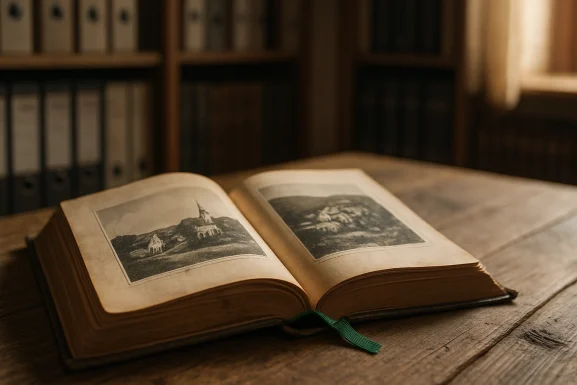 Alte Dokumente und Notizbuch auf Holztisch im Hunsrück