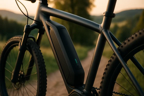 E-Bike mit Akku auf ländlichem Radweg im Hunsrück