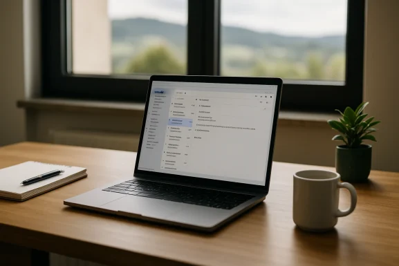 Laptop mit geöffneter E-Mail im Büro