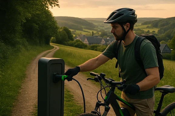 E-Bike lädt an einer Station im Grünen bei Morbach