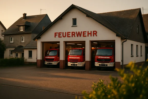 Feuerwehrfahrzeug vor dem Gerätehaus in Morbach