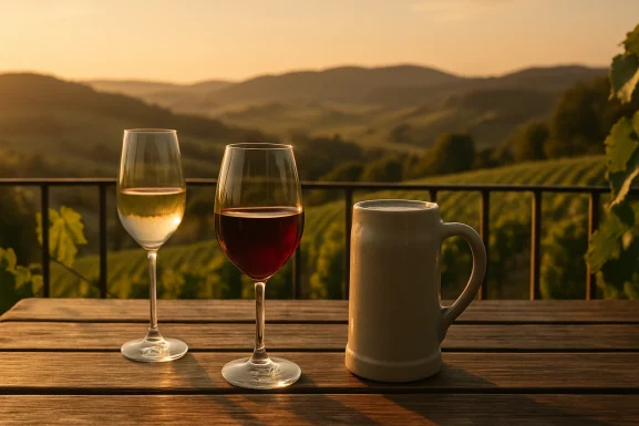 Verschiedene Gläser auf einem gedeckten Tisch im Hunsrück