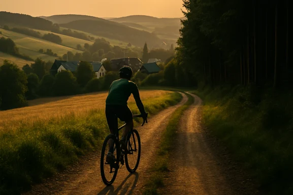 Gravelweg durch bewaldete Hügel im Hunsrück