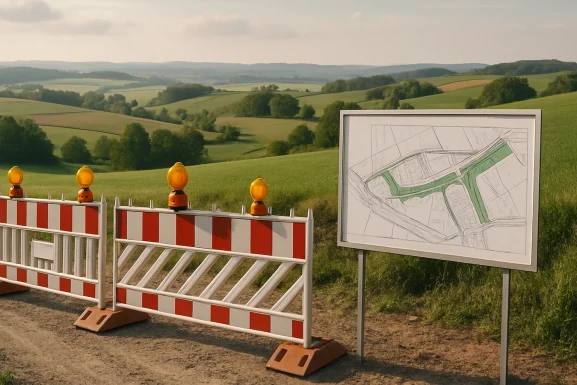 Baupläne und Notizen auf einem Schreibtisch mit Karte