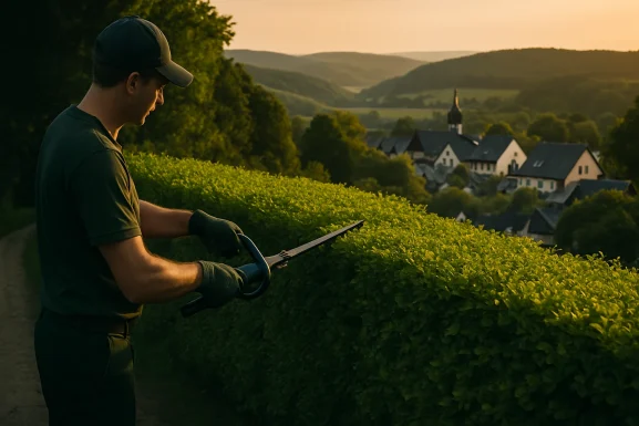 Dichte grüne Hecke am Feldrand im Hunsrück