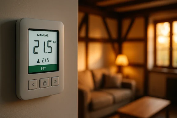 Heizungsregler mit Temperaturanzeige im Hausflur