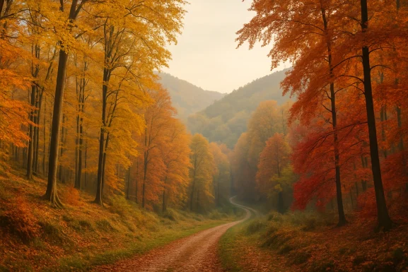 Herbstlicher Waldweg im Soonwald mit buntem Laub