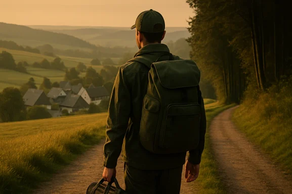 Offener Koffer mit ordentlich gefalteter Kleidung auf Bett