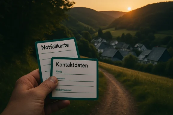 Notfallkarte mit Kontaktdaten auf einem Tisch