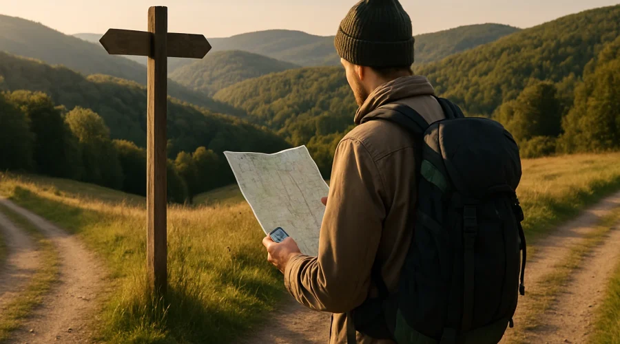 Orientierung draußen: Karte, App, Kompass