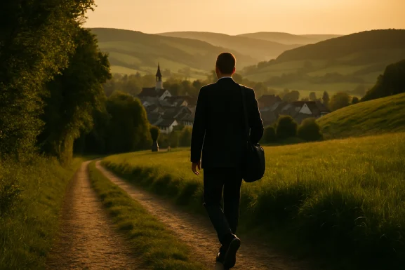 Pendlerbus fährt durch grüne Landschaft bei Simmern