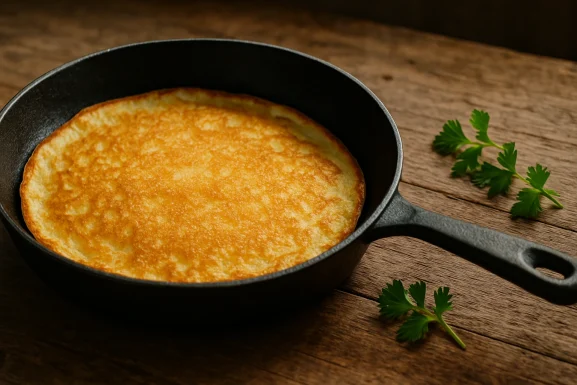Frisch gebackene Pfannkuchen auf einem Holztisch angerichtet