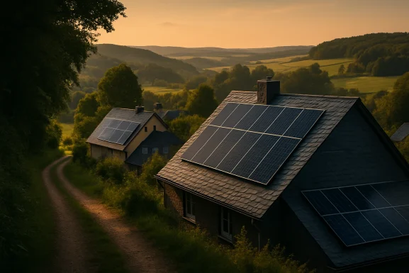 Photovoltaikmodule auf traditionellem Schieferdach im Hunsrück