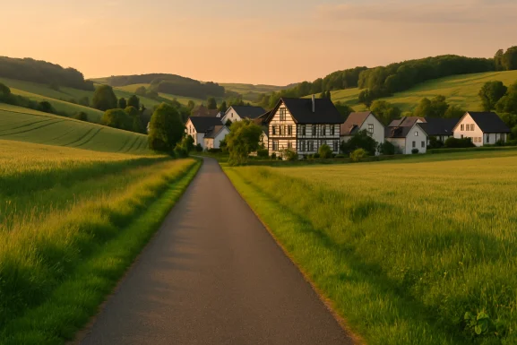 Radweg durch grüne Landschaft im Hunsrück