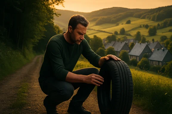 Verschiedene Fahrradreifen auf Waldboden und Asphalt
