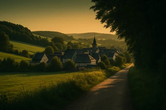 Radweg durch grüne Landschaft im Hunsrück