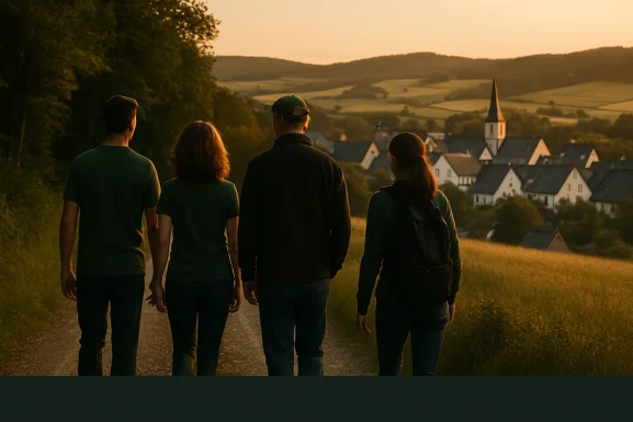 Menschen sitzen gemeinsam an einem Tisch im Vereinsheim